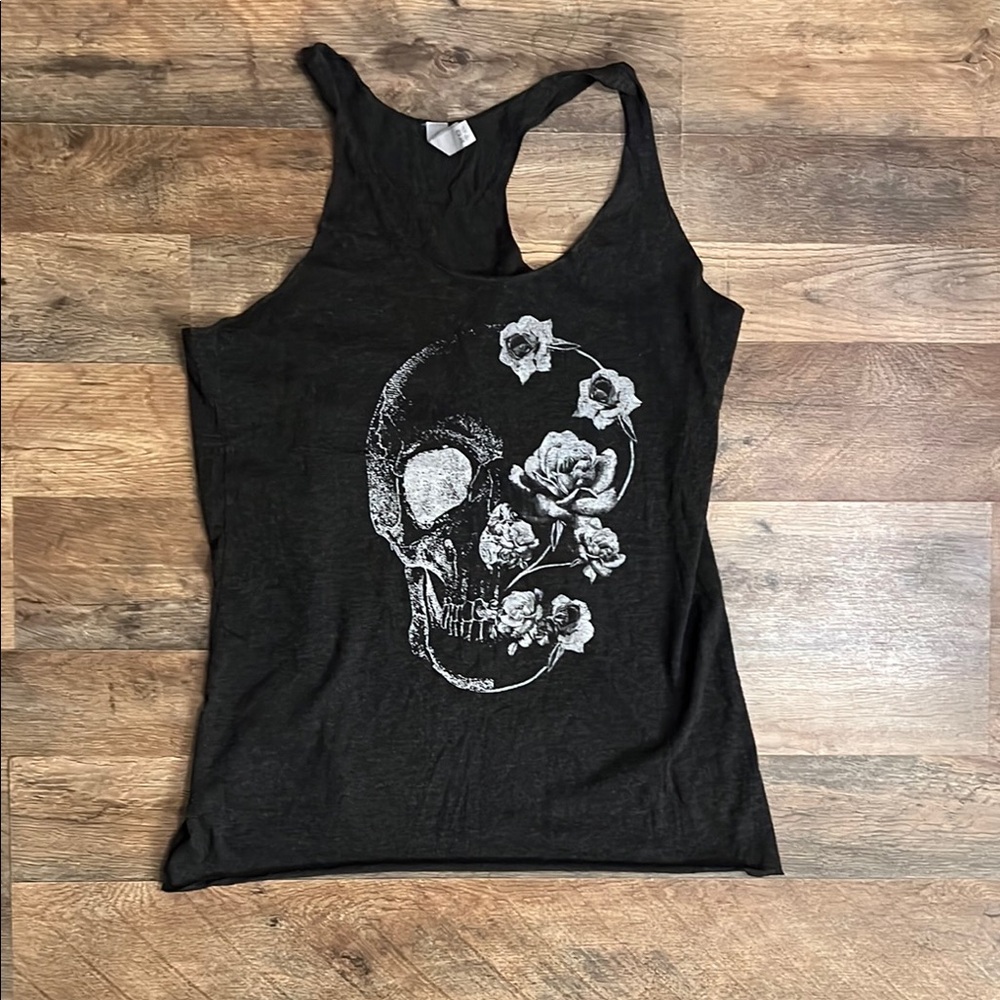 Next Level Apparel Black Floral Skull Tank Top